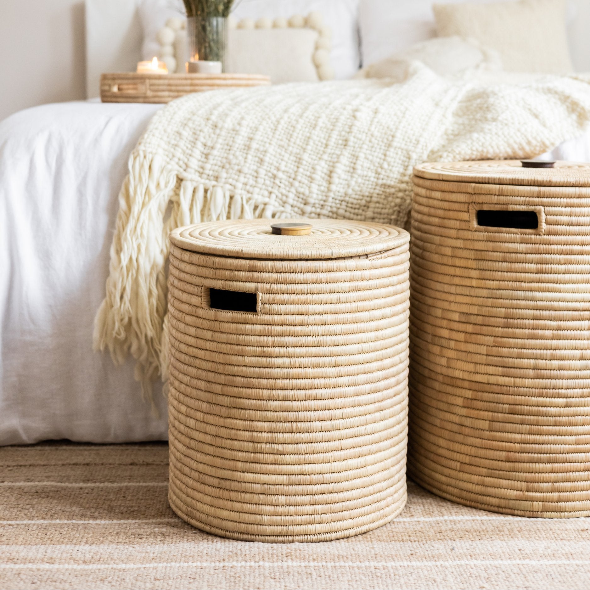 Woven wash baskets with lids - By Native