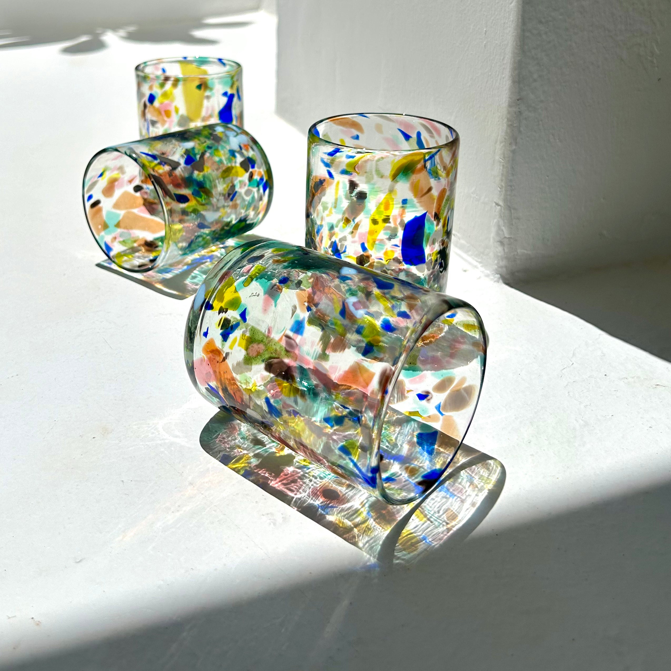 Terrazzo drinking glass set, colorful, mouth-blown