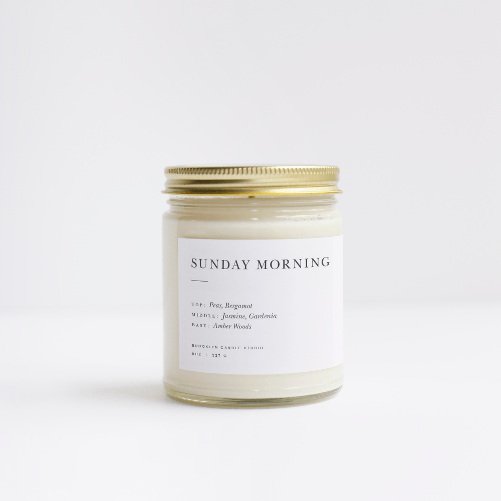 Brooklyn Candle Studio scented candle Sunday Morning with lid.  Hand poured with 100% soy wax. By Native