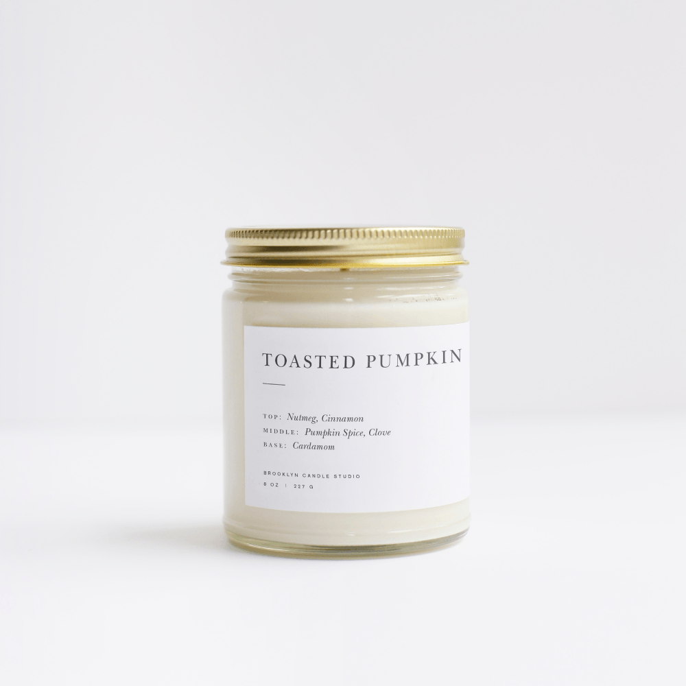 Brooklyn Candle Studio scented candle Toasted Pumpkin with lid. Hand poured with 100% soy wax.