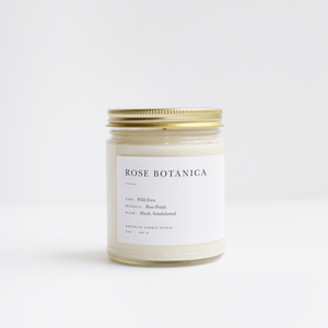 Brooklyn Candle Studio scented candle Rose Botanica with lid. Hand poured with 100% soy wax.