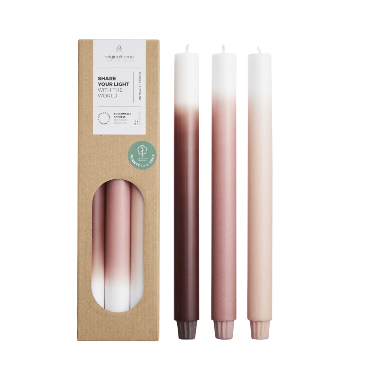 Set of 3 Gradient Candles Dusty Rose, Originalhome - By Native