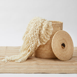 Ambience photo laundry basket. Large basket with lid and mahogany handle. Carefully and sustainably woven by hand in Malawi.