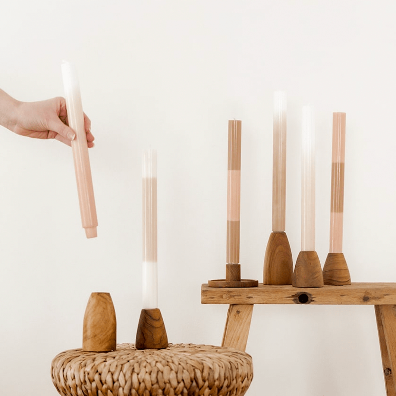 Luna Recycled Teak Candlestick - By Native
