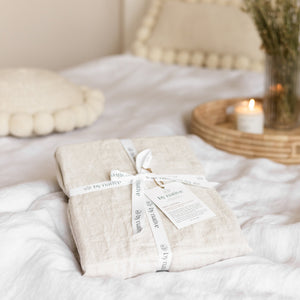  Linen bedding set packed, beige striped - By Native