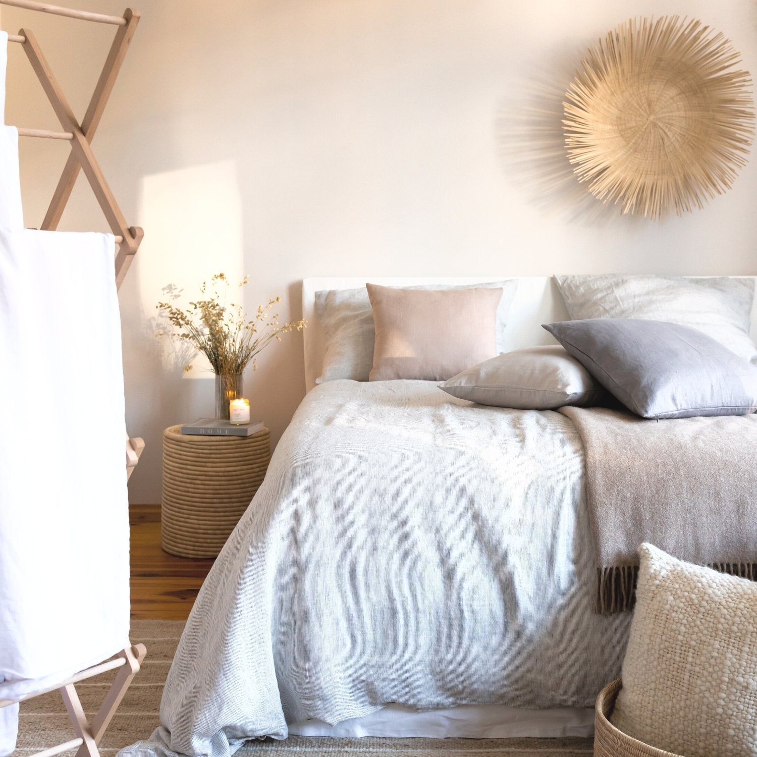 Stonewashed linen pillowcase, gray striped - By Native
