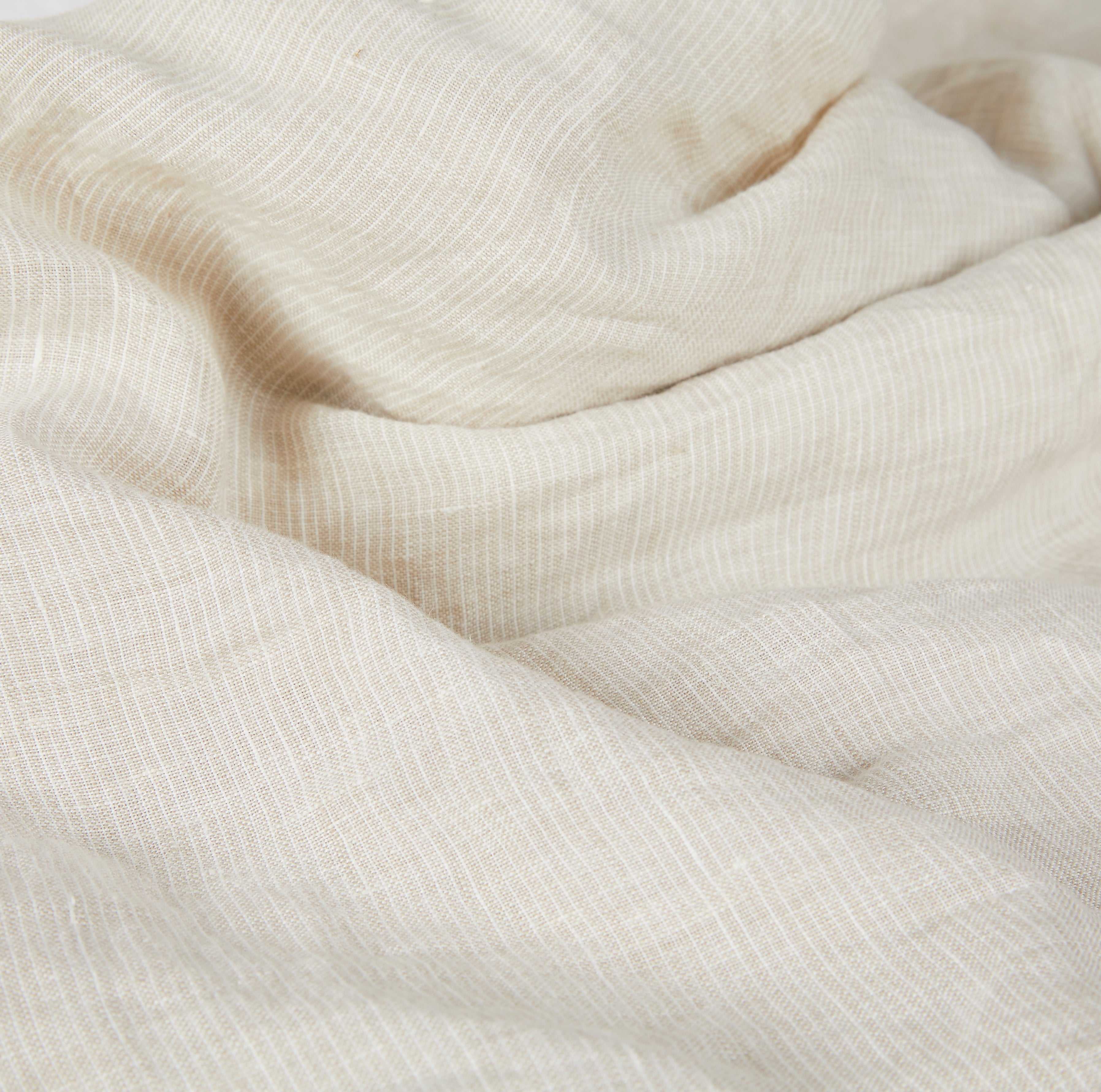 Stonewashed linen fitted sheet, beige striped - By Native