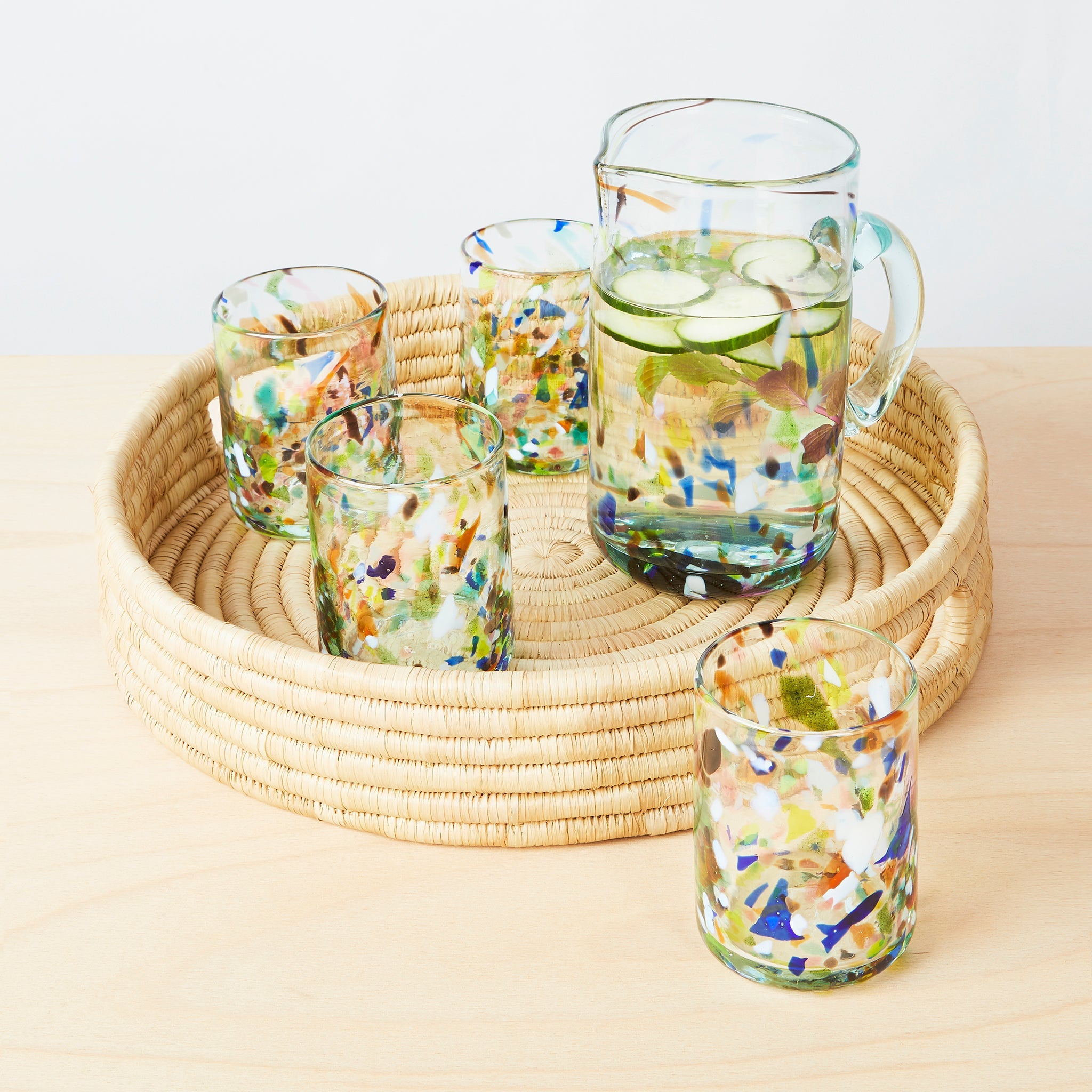 Terrazzo glass carafe and glasses with tray- By Native