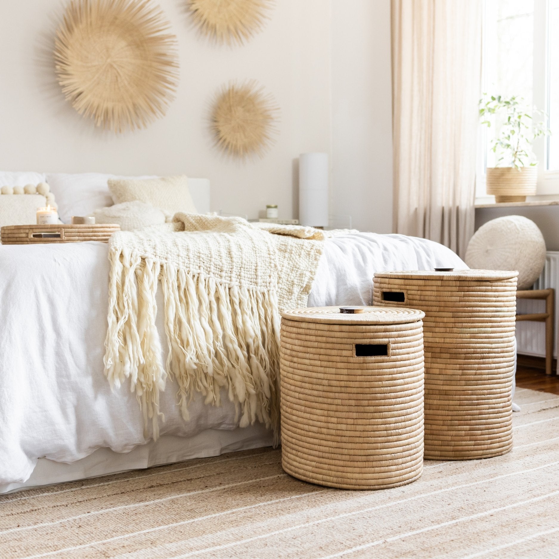 Palm fiber woven laundry baskets - By Native